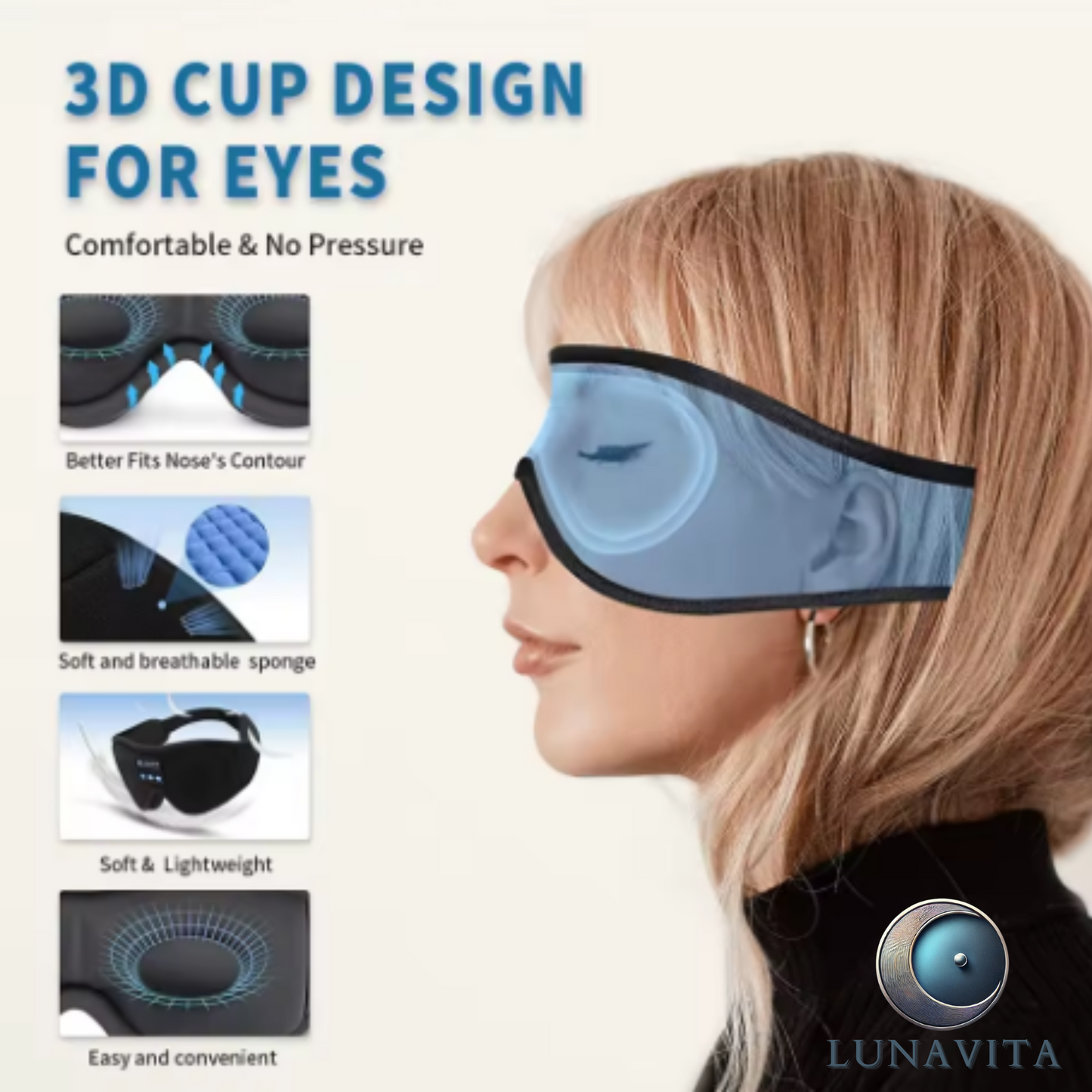 LunaVita SleepSound Mask – Bluetooth Eye Mask for Deep Relaxation