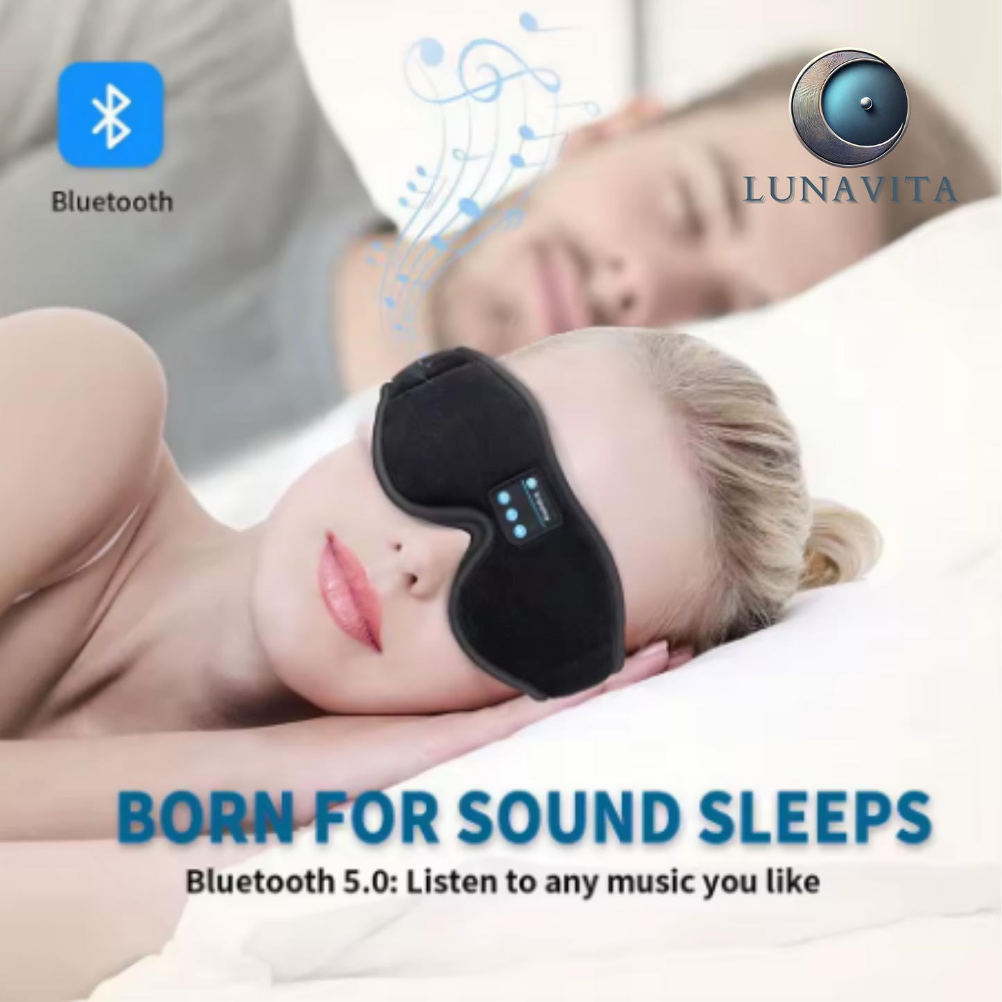 LunaVita SleepSound Mask – Bluetooth Eye Mask for Deep Relaxation